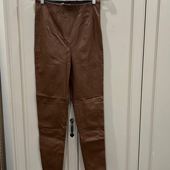 Zara Pants & Jumpsuits Zara Tan Leather Pants Poshmark